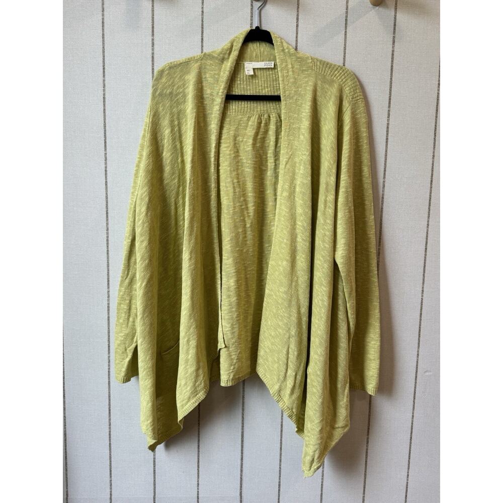 Eileen Fisher Linen Cotton Cardigan Lightweight Sweater Green 2X Knit Drape